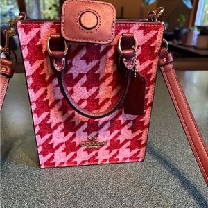 Coach Red and Pink Houndstooth Crossbody Bag